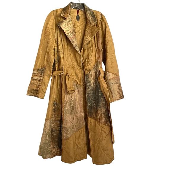 Scissors Paper Rock Vintage Belted Embellished Trench Tan Wild West Coat Jacket - Picture 1 of 11